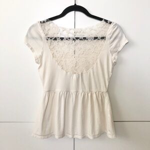 Uo Cream lace back peplum top